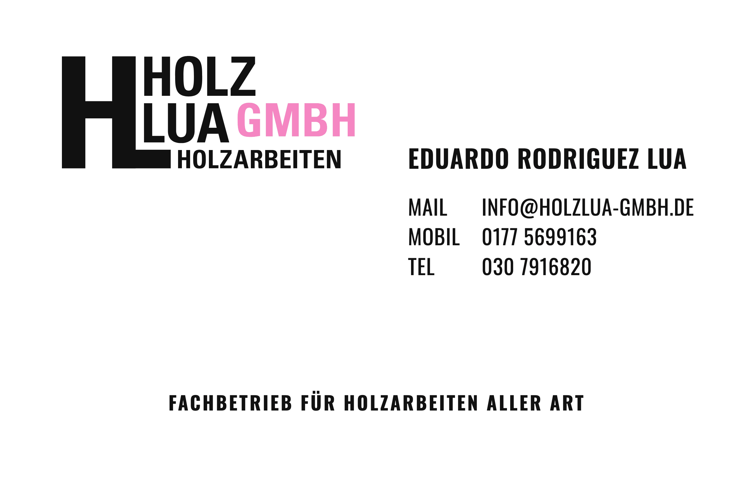 Visitenkarte der Holz Lua GmbH, Vorderseite